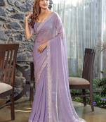 lavender embellished beads and stones satin saree