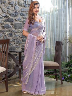 lavender embellished beads and stones satin saree 2