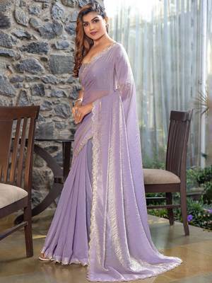 lavender embellished beads and stones satin saree 3