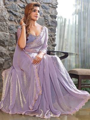 lavender embellished beads and stones satin saree 5