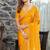 yellow beads and stones satin saree