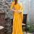 yellow beads and stones satin saree