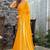 yellow beads and stones satin saree