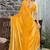yellow beads and stones satin saree