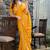 yellow beads and stones satin saree