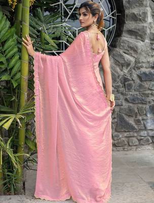 pink beads and stones embellished satin saree 4