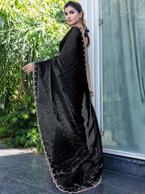black beads and stones satin saree with blouse piece 4