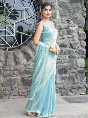 blue embellished beads and stones satin saree 2