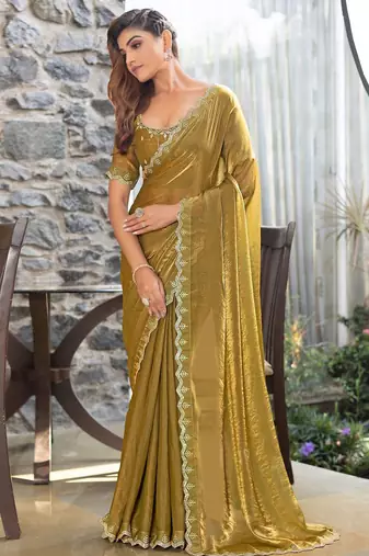 olive embellished beads & stones satin saree