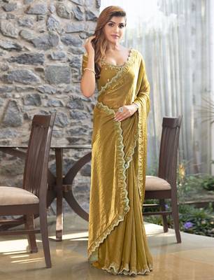 olive embellished beads & stones satin saree 2