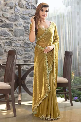 olive embellished beads & stones satin saree