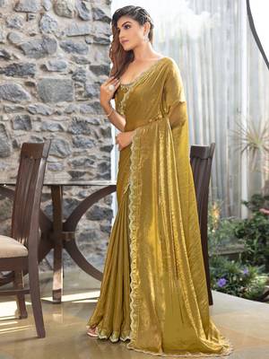 olive embellished beads & stones satin saree 3