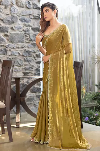 olive embellished beads & stones satin saree