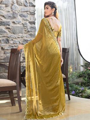 olive embellished beads & stones satin saree 4