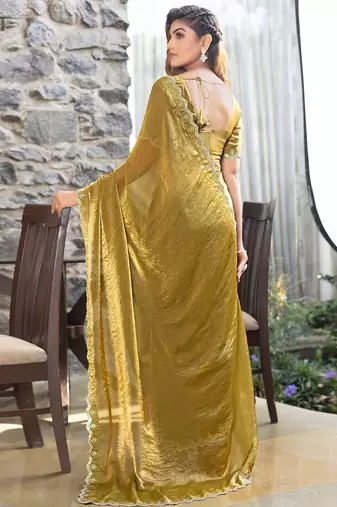 olive embellished beads & stones satin saree