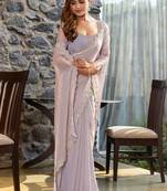 grey embellished beads and stones satin saree