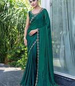 green beads and stones satin saree