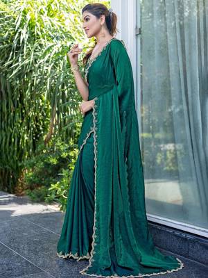 green beads and stones satin saree 3