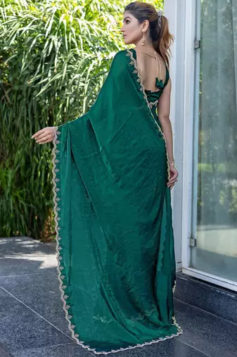 green beads and stones satin saree