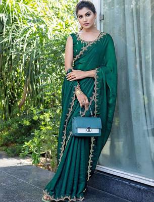 green beads and stones satin saree 5