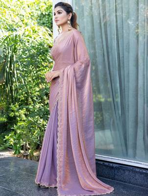 mauve beads and stones satin saree 3