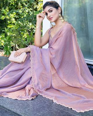 mauve beads and stones satin saree 5