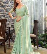 green embellished beads and stones satin saree