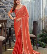 peach beads and stones satin saree