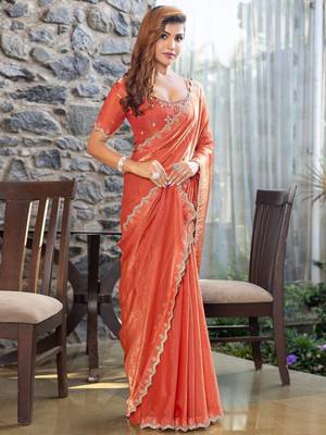 peach beads and stones satin saree 2