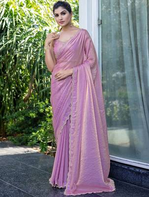 lavender beads and stones satin saree 1