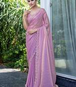 lavender beads and stones satin saree