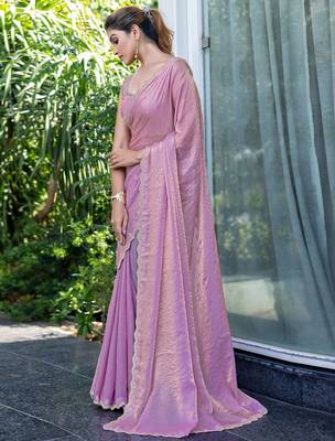 lavender beads and stones satin saree 3
