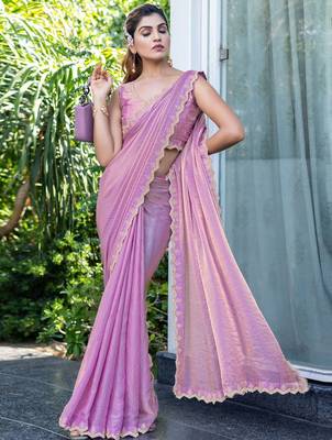 lavender beads and stones satin saree 5