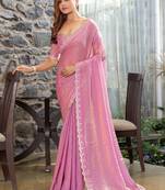 pink embellished  beads and stones satin saree