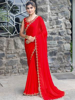rose beads and stones satin saree 1