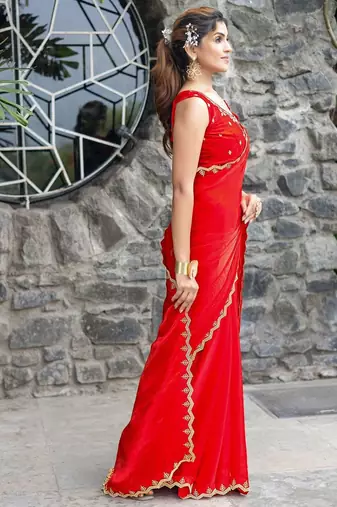 rose beads and stones satin saree