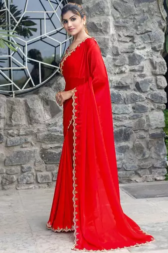 rose beads and stones satin saree