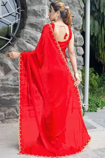 rose beads and stones satin saree