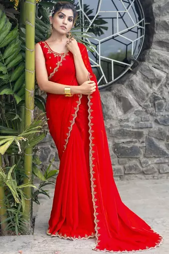 rose beads and stones satin saree