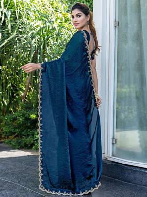 blue beads and stones embellished satin saree 4
