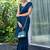 blue beads and stones embellished satin saree