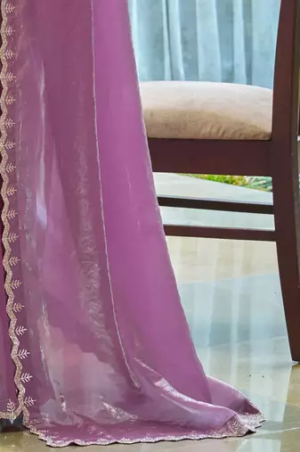 pink beads and stones satin saree