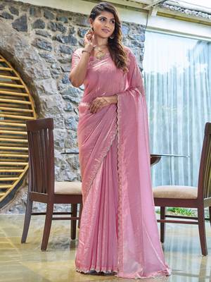 pink beads and stones satin saree 1