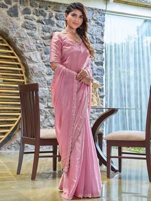 pink beads and stones satin saree 2