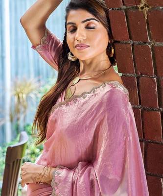 pink beads and stones satin saree 4