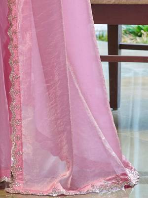pink beads and stones satin saree 5
