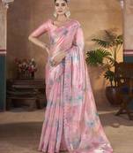 pink embellished embroidered sequinned organza saree