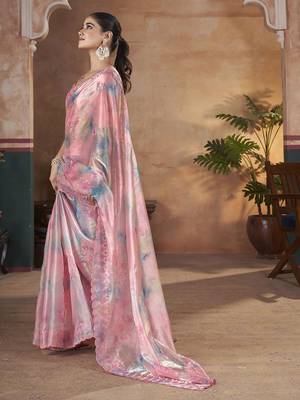 pink embellished embroidered sequinned organza saree 2