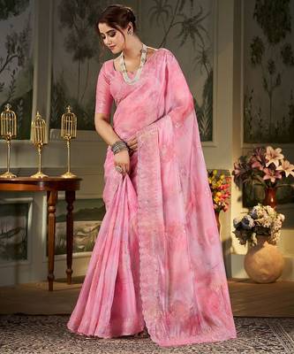pink floral embroidered organza saree 3