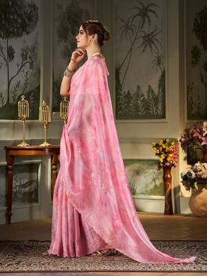 pink floral embroidered organza saree 4